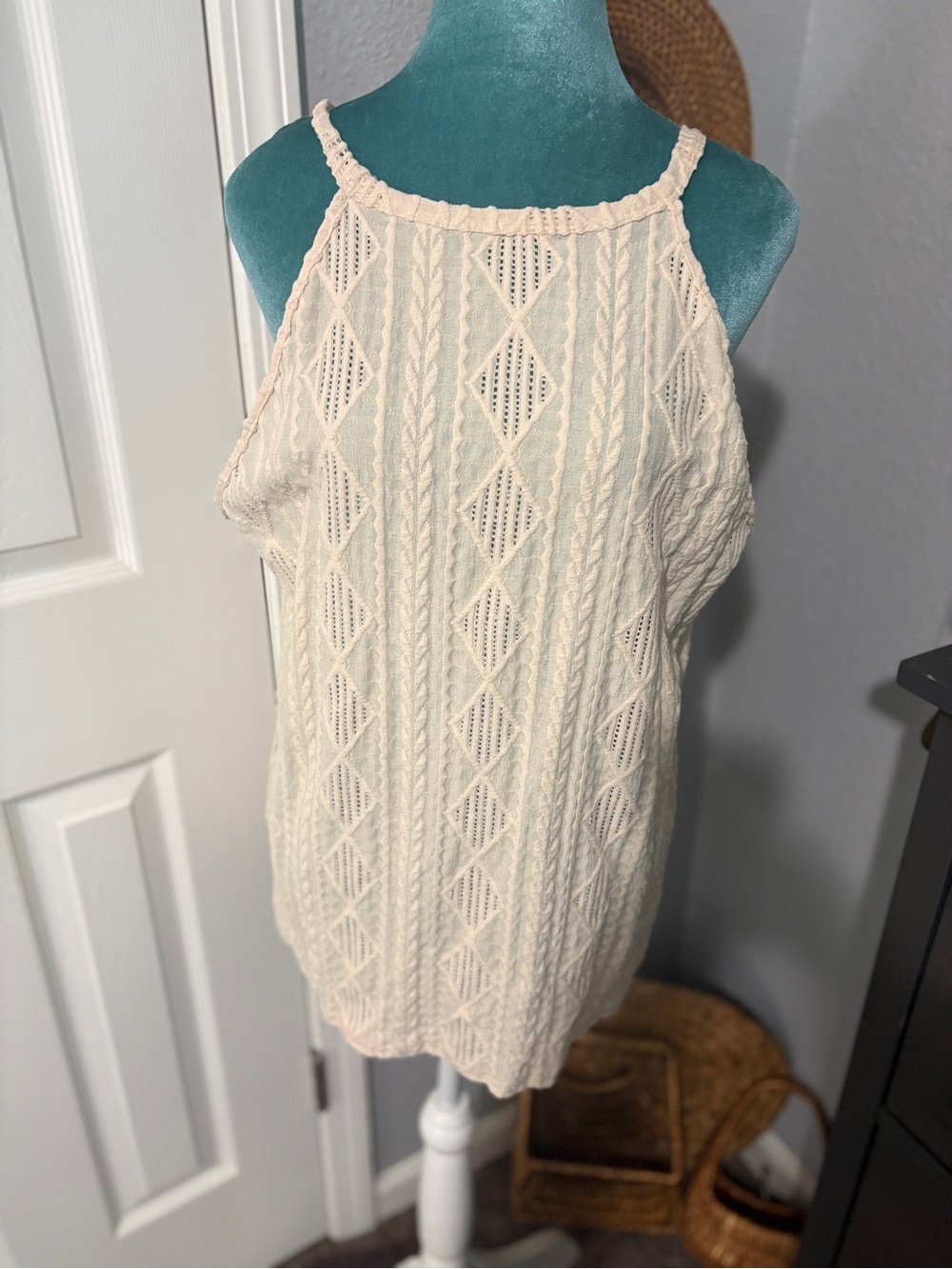 Cream Crochet Knit Halter Tank Top 1x